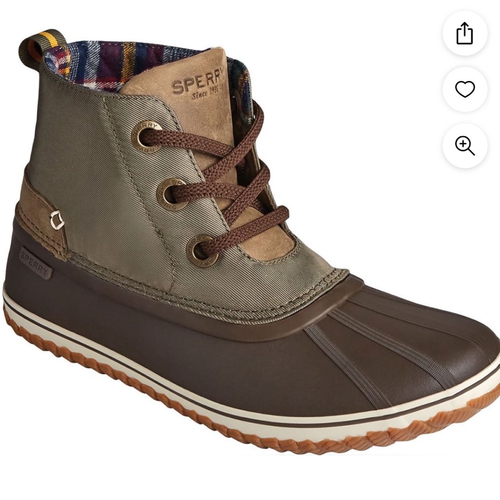 Women's Sperry Top-Sider Schooner 3-Eye Duck Boot Olive/Tan Nylon/Rubber…